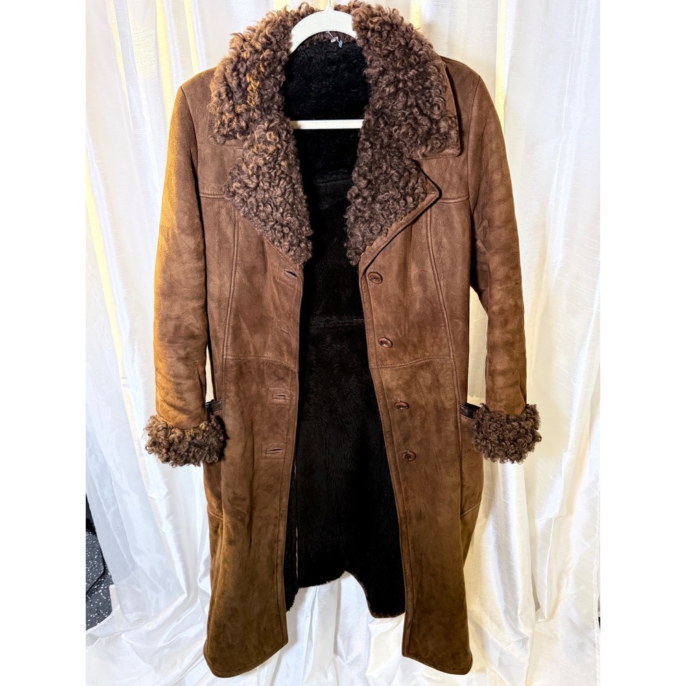 Vintage 1970s by Ronson British Shearling Suede‎ Trench Coat Boho Penny Lane